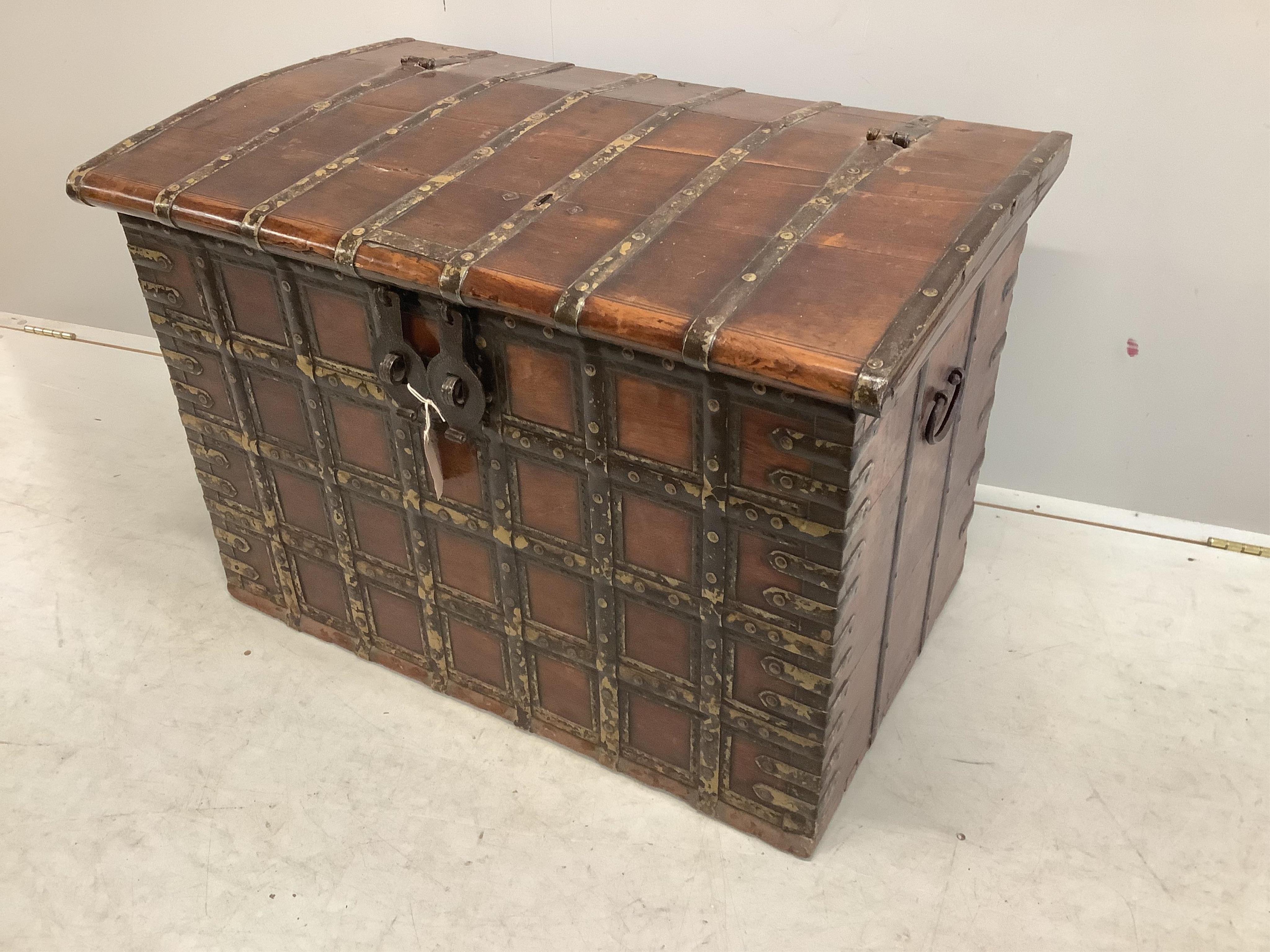 A 19th century Indian iron bound trunk, width 89cm, depth 54cm, height 61cm. Condition - fair to good